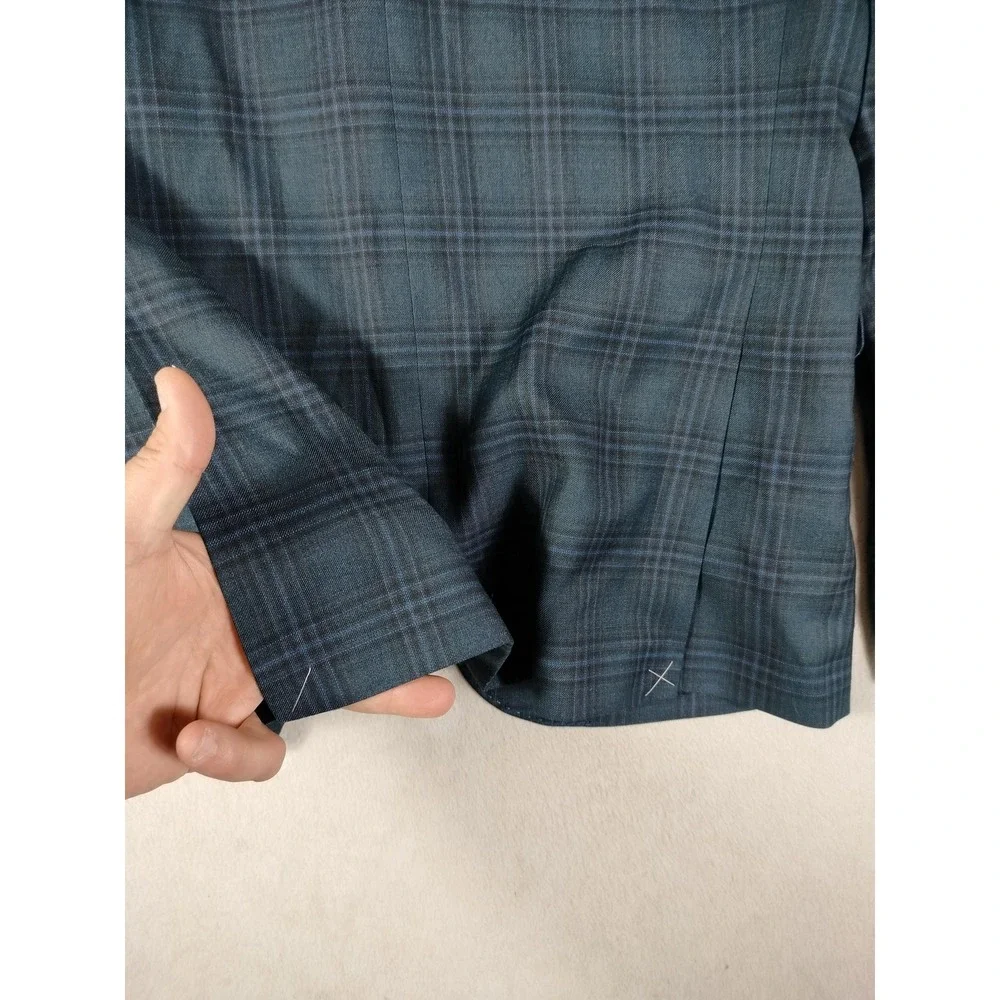 Egara Blazer Mens 40S Blue Plaid Skinny Fit Stretch Sport Coat Formal Business